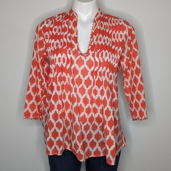 Roberta Roller Rabbit white orange 100% cotton beaded tunic top S - Picture 1 of 12